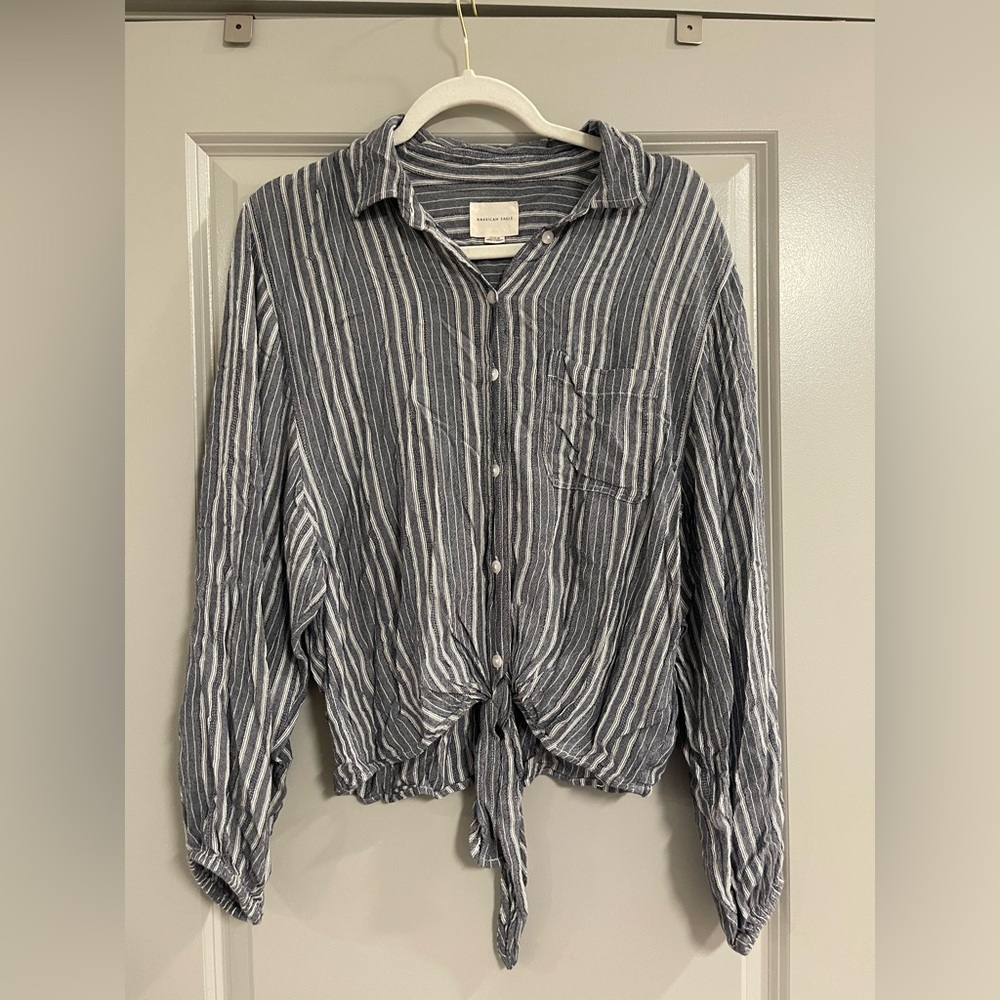 American Eagle Outfitters Blue Striped Button-Down Shirt